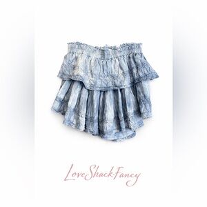 LoveShackFancy Blue Tie Dye Tiered Ruffle Mini Skirt Boho Cottagecore